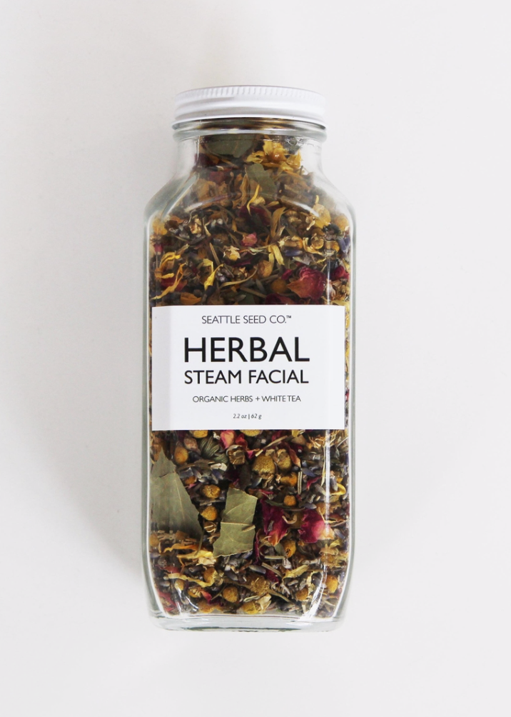 Jar of herbal spices used for steam facials 